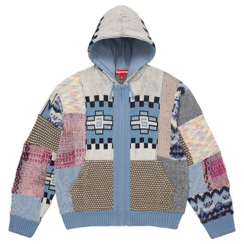 Supreme Patchwork Zip Up Hooded Sweater - Light Blue