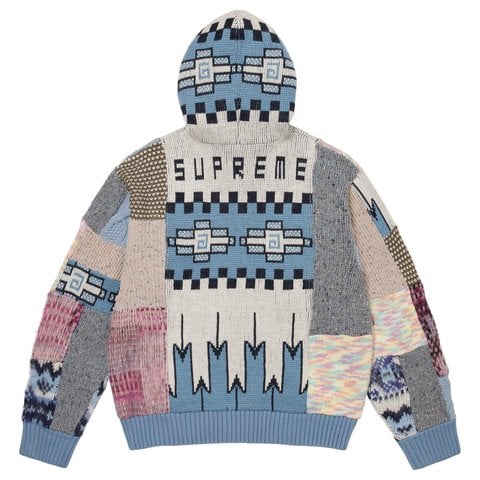 Supreme Patchwork Zip Up Hooded Sweater - Light Blue