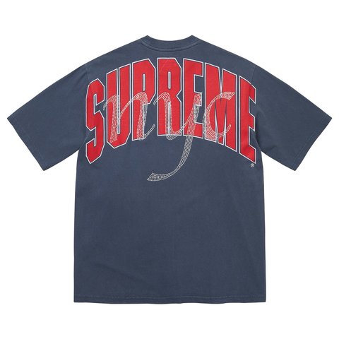 Supreme Rhinestone Script S/S Top - Navy