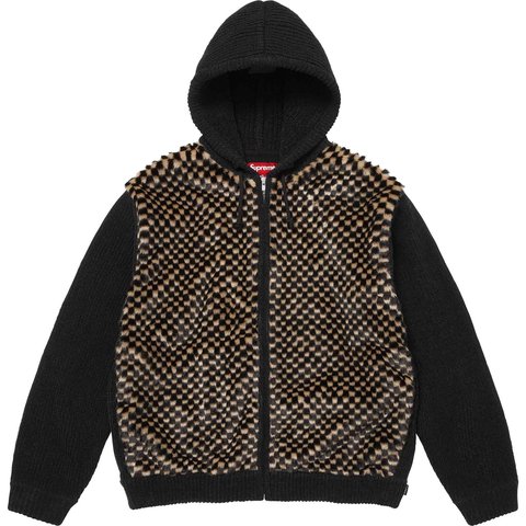 Checkerboard Faux Fur Zip Up Hooded Sweater - Supreme