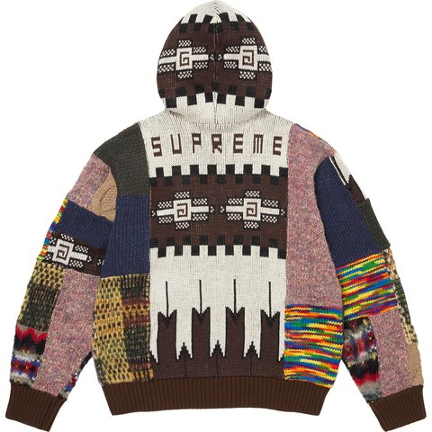 Supreme Patchwork Zip Up Hooded Sweater - Brown