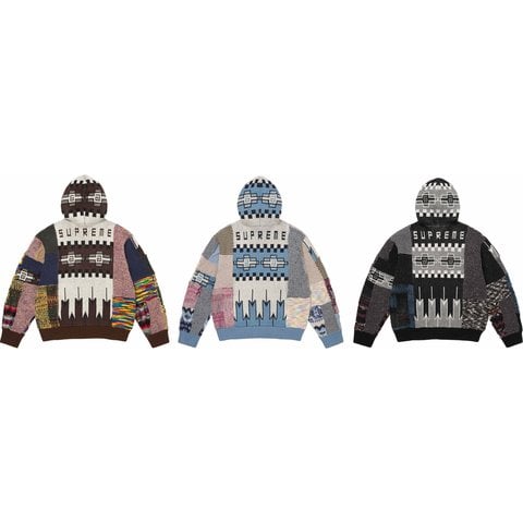 Patchwork Zip Up Hooded Sweater - Supreme