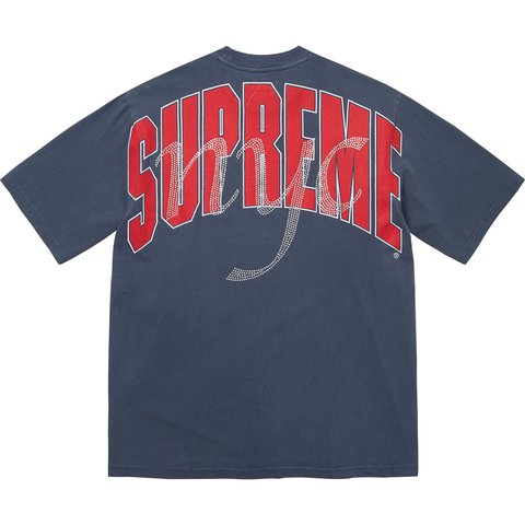 Supreme Rhinestone Script S/S Top - Navy