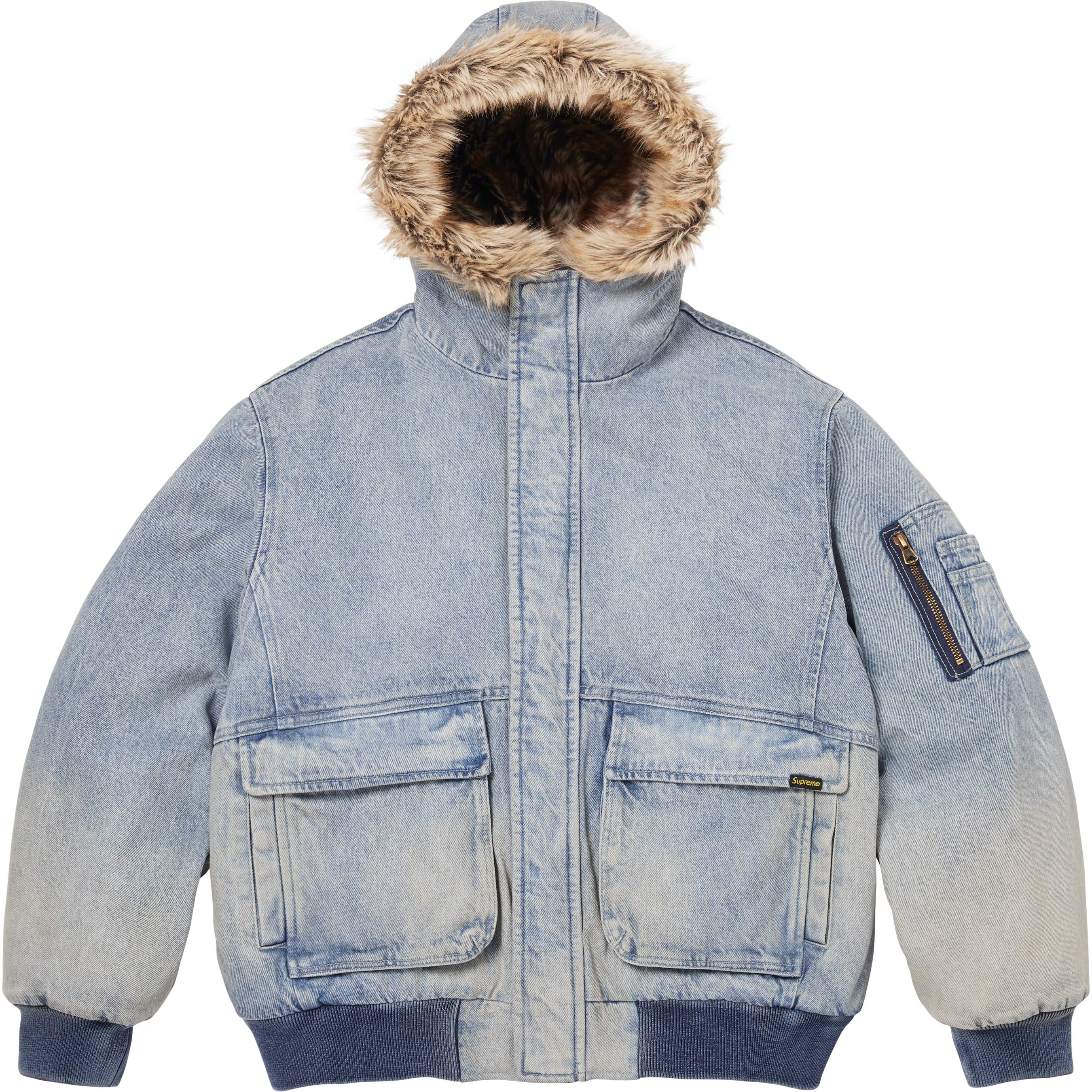 Supreme Reversible Faux Fur Hooded Work Jacket Denim