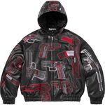 Supreme Guns Embroidered Hooded Leather Jacket Black