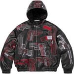 Supreme Guns Embroidered Hooded Leather Jacket Black