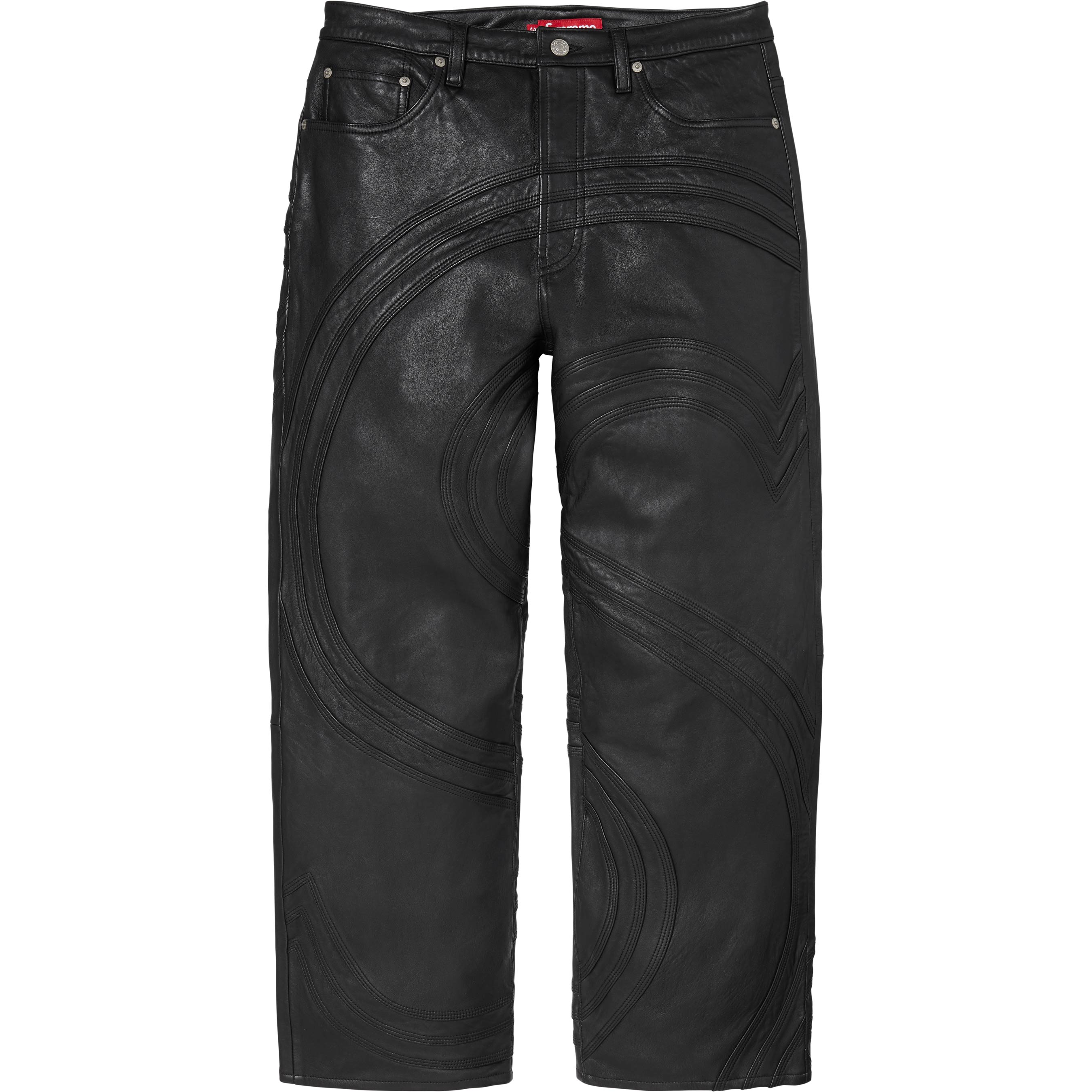 Supreme S Logo Leather Baggy 5-Pocket Jean Black