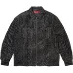 Supreme Leopard Frayed Zip Up Shirt Black