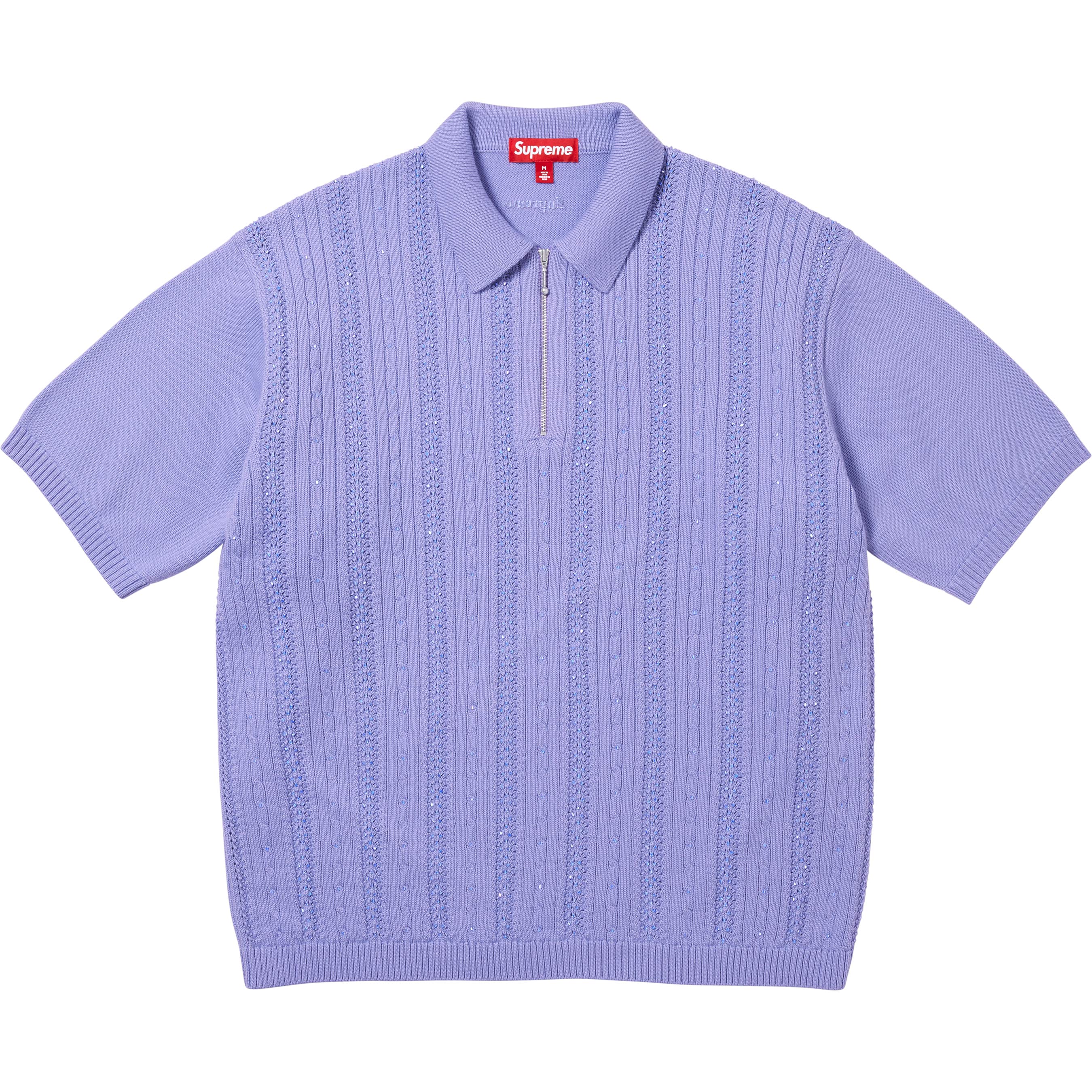 Supreme Beaded Zip S/S Polo Sweater Lavender