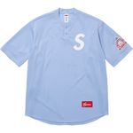 Supreme Shop S Logo Baseball Henley Light Blue